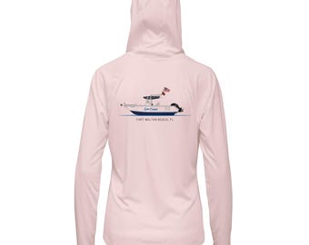 Custom Boat Shirt for Women - UPF50+ Hooded Sun Shirt | Personalized Boat Drawing Shirt | Eco-Friendly Boating Gift | Long Sleeve