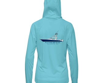 Custom Boat Shirt for Women - UPF50+ Hooded Sun Shirt | Personalized Boat Drawing Shirt | Eco-Friendly Boating Gift | Long Sleeve