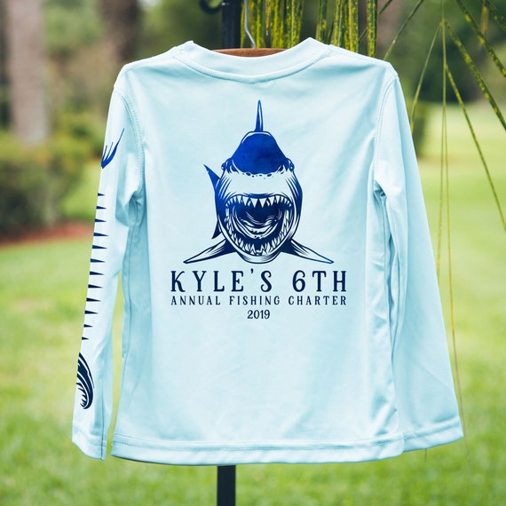 Personalized Shark Fishing Performance UPF Rash Guard Sun Shirt Custom  Shark Birthday Shirt Ocean Theme Family Cruise Shirts Boat Trip Shirt 