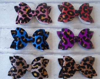 Large Leopard Print Glitter Bow: Hair Clip or Headband