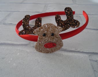 Reindeer headband reindeer alice band glitter headband christmas day hair band alice band christmas themed girls headband reindeer rudolph