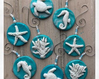 4 Piece Coastal Marine Life Ornaments, Crhistmas Ornaments, A Drop in the Ocean Set, Ornament 4 Piece, Nautical Ornaments