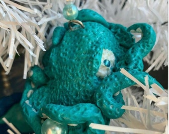 Octopus Ornament, Clay Octopus Ornament, Polymer Clay Octopus, Christmas Octopus Ornament, Marine Life Decor, Coastal Ornaments, Octopus