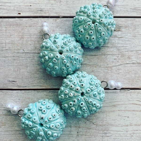 Set of 4 Sea Urchin Ornaments; Clay Sea Urchin Christmas Ornaments; Coastal Ornaments