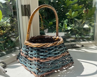 Celadon stripe painted vintage splint basket