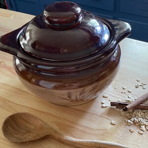 Vintage wheat covered stoneware pot with lid
