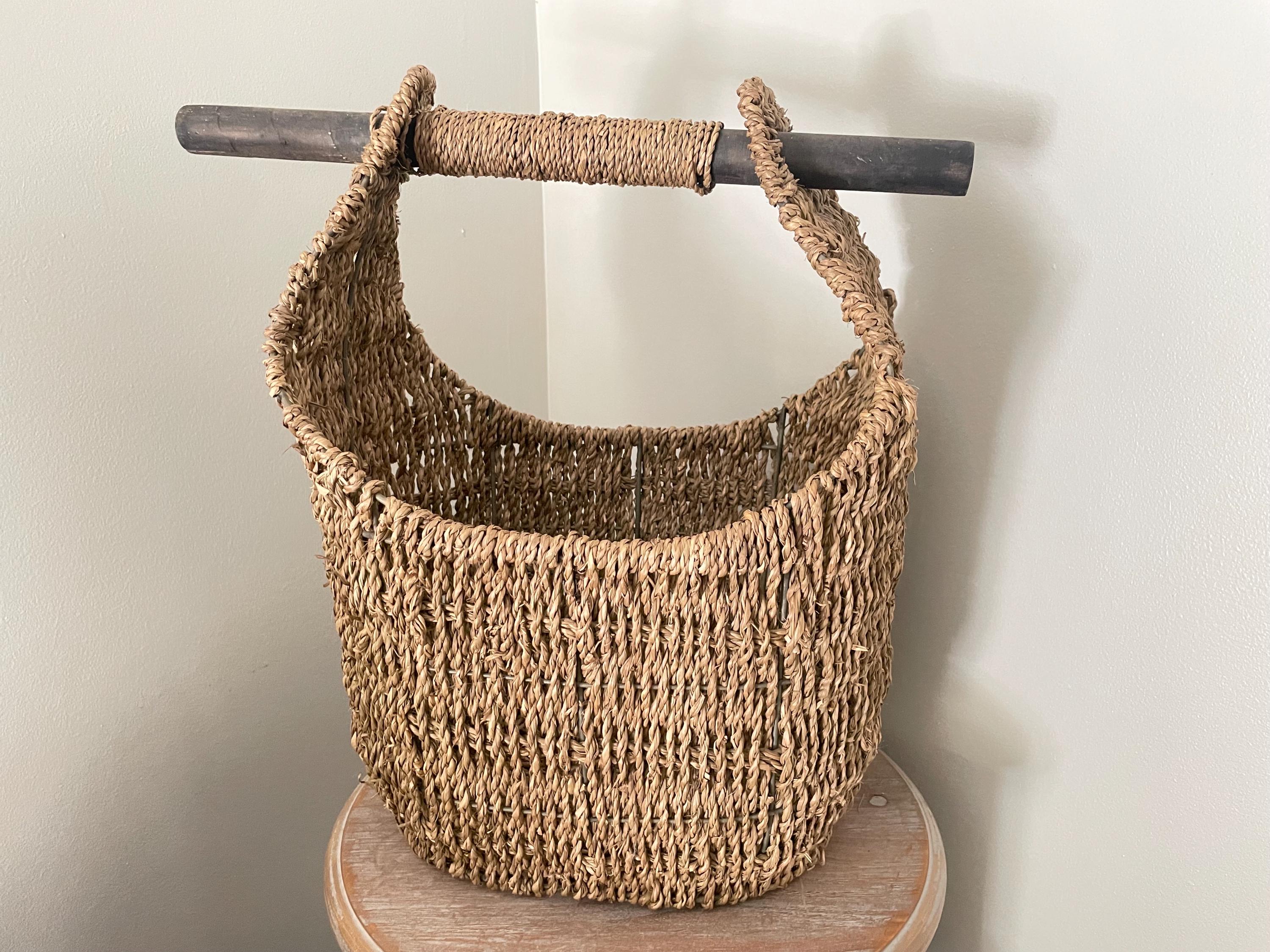 Vintage woven yoke handle basket