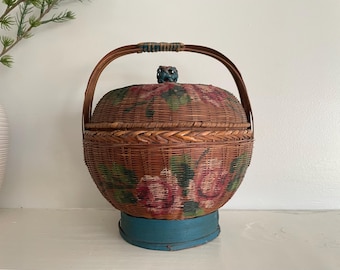 Vintage Chinese Floral painted Wedding basket