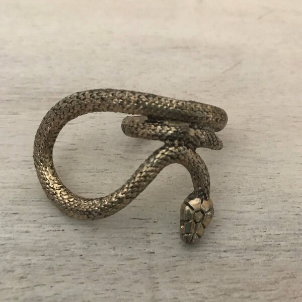 Snake ring, Deco Medusa architectural vintage snake ring silver, statement ring size 8