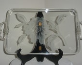 Vintage Lucite Tray with Etched Flower and Twisted Handles