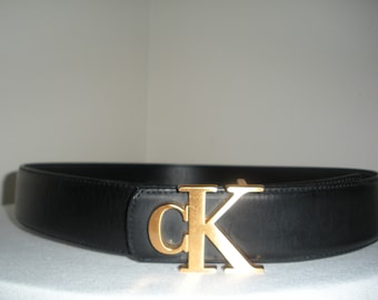 Calvin Klein Men's CK Monogram Buckle Belt - Black - L