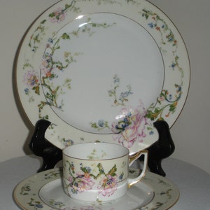 Vintage China with Flowers Epiag Merveille Porcelain Czechoslovakia 12 Piece Dinner Service for 4 with Pink Flower