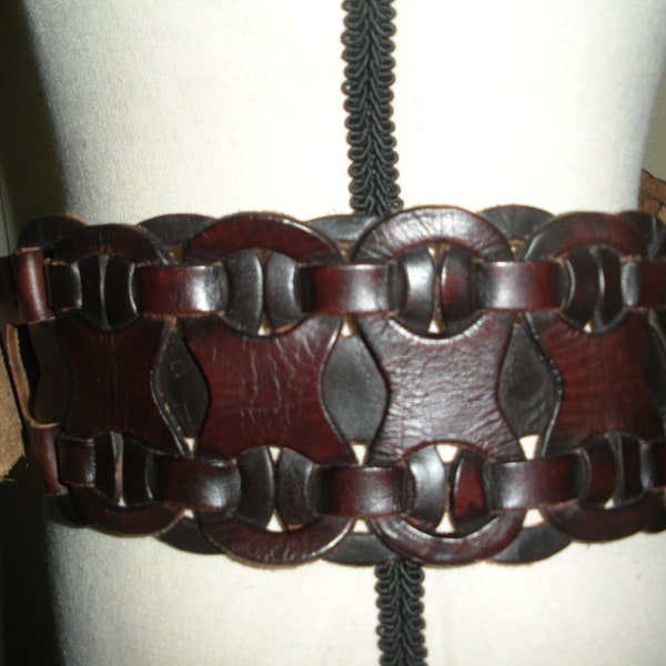 Vintage Leather Belt Wide Woven Belt Brown Tones Size S