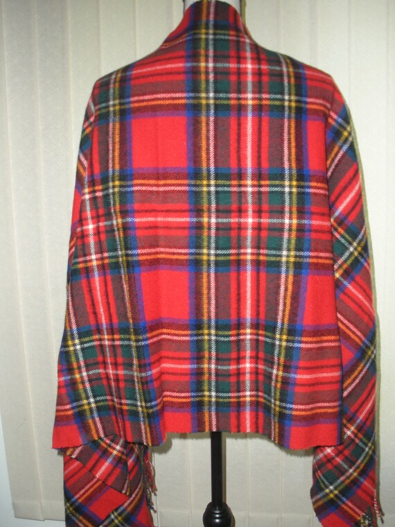 Vintage Tartan Wool Scarf Shawl Throw Red Blue Pl… - image 3