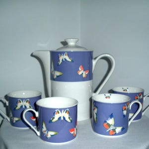 Vintage Lynns Coffee Pot Set, Fine China Lavender Butterfly Design