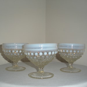 Vintage Hobnail Glasses Footed Bowls Anchor Hocking Moonstone Opalescent Footed  Dishes