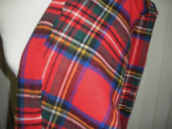 Vintage Tartan Wool Scarf Shawl Throw Red Blue Pl… - image 5