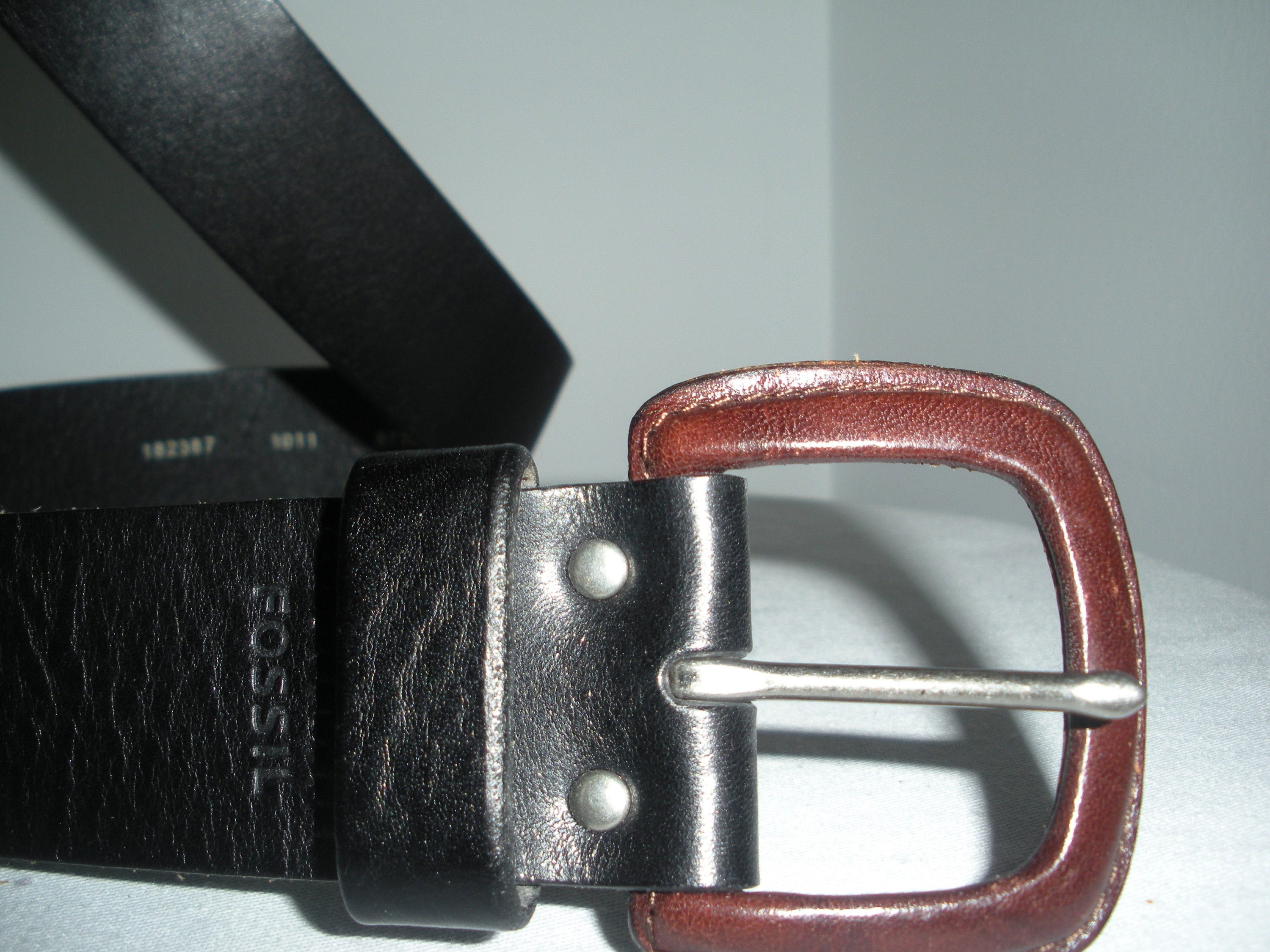Fossil classic brown leather dress belt w/two tone buckle #39A Vintage Fossil Belt - Etsy main image 2
