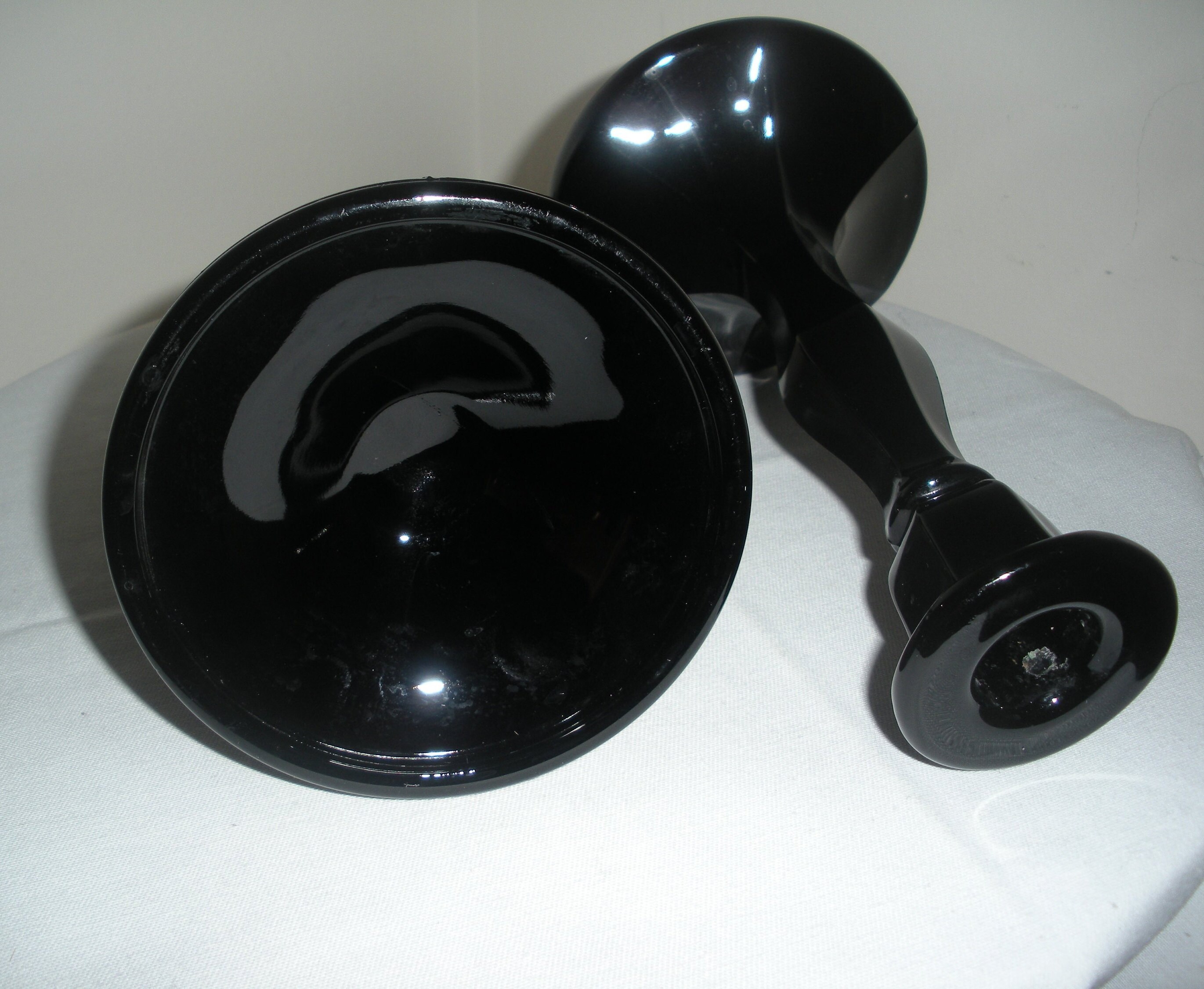 Pair of Vintage Black Glass Candle Holders Black Milk Glass Etsy