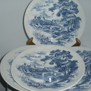 Vintage Wedgwood Plates Blue and White 6 Hand Engraved Countryside Dinnerware England Wedgwood & Co Ltd  Enoch