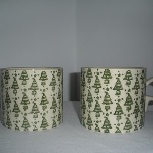 Christmas Tree Mugs 2 Stoneware Cups Set of Large Coffee Cups Christmas Mugs Unique Handle