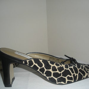 Vintage Leather Animal Print Shoes Mules Women Size 7 M Giraffe Print Slide On Heels