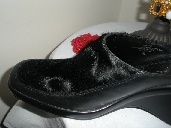 Vintage Black Chunky Wedge Heel Leather and Fur M… - image 4