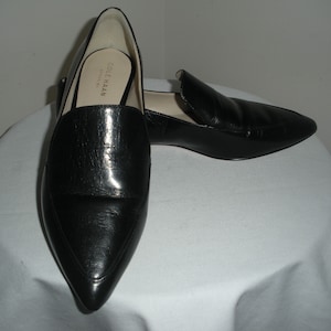 Vintage Black Shoes Cole Haan Leather Loafers Ladies Size 7 B Almond Toe Grand 0S Slip On Shoes