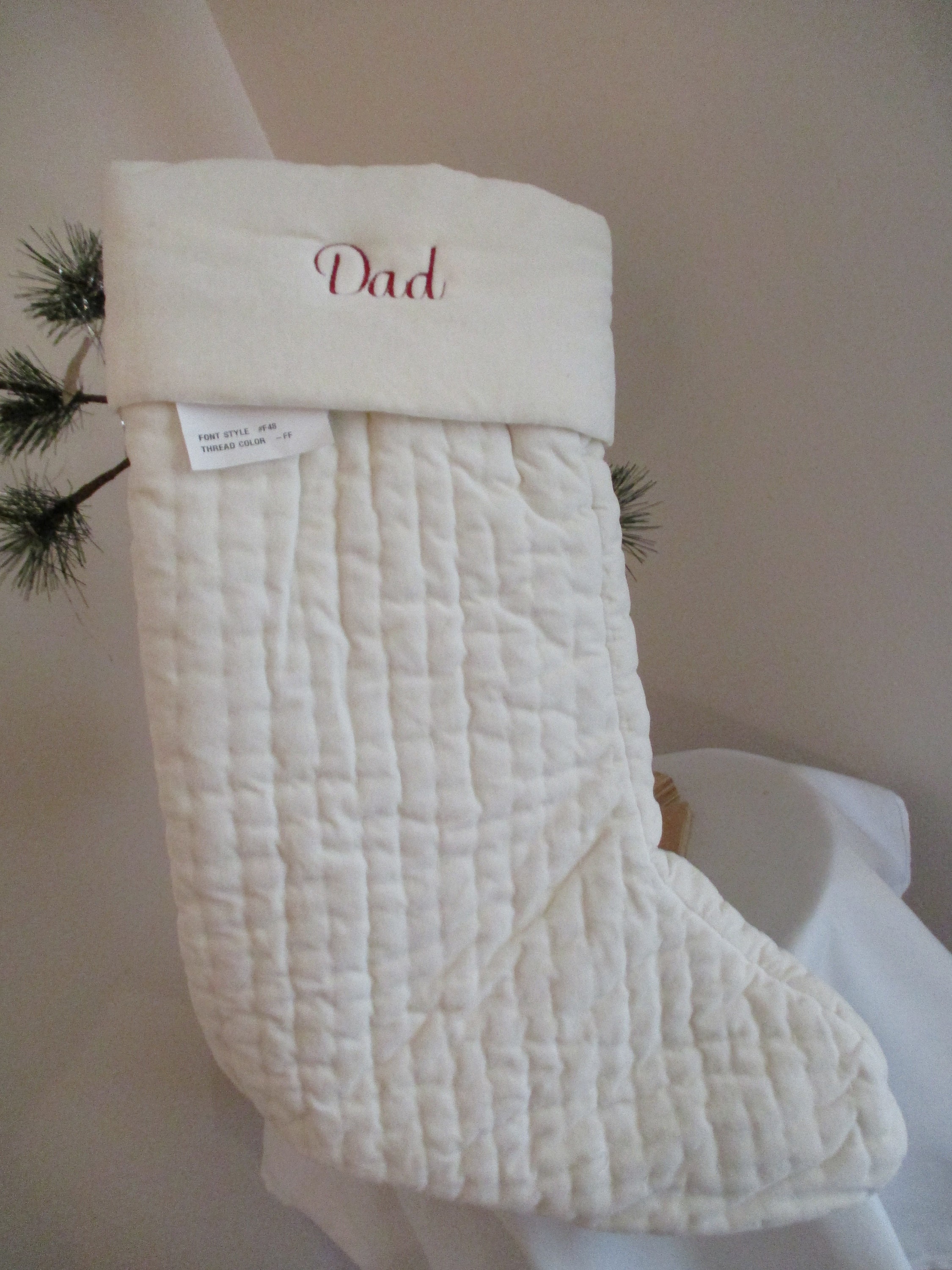 Christmas Stocking Monogrammed Dad Velvet Channel Quilted 