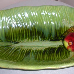 Vintage  Ceramic Leaf Shaped Dish with Apples Enchanto Leaf Platter