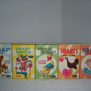 Vintage Card Games 5 Children Card Games Old Maid Rummy Hearts Crazy Eights Snap Whitman Playing Cards