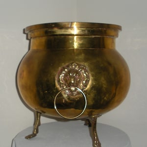 Large Vintage Brass Planter Lion Head Handles with Bird Feet
