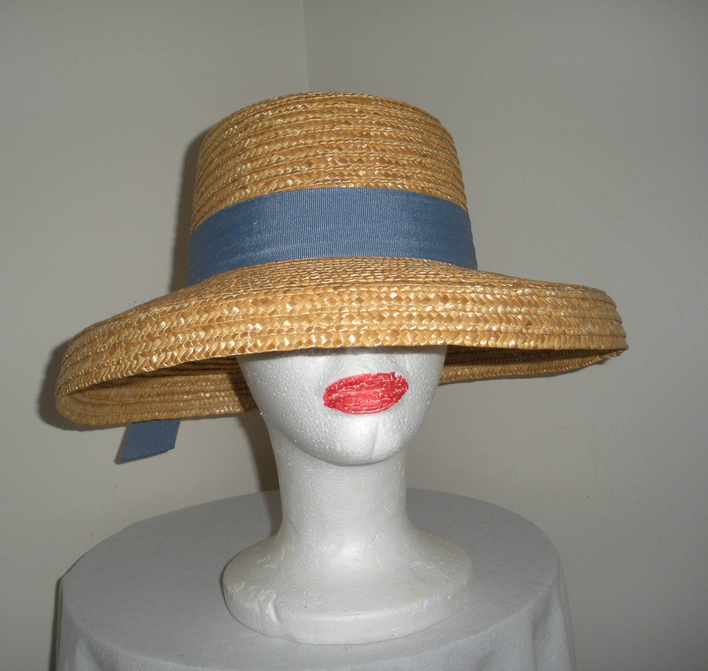 April Cornell Vintage Natural Straw Boater Hat with Blue Floral Bow il_fullxfull.5847943288_i2nz.jpg main image 2