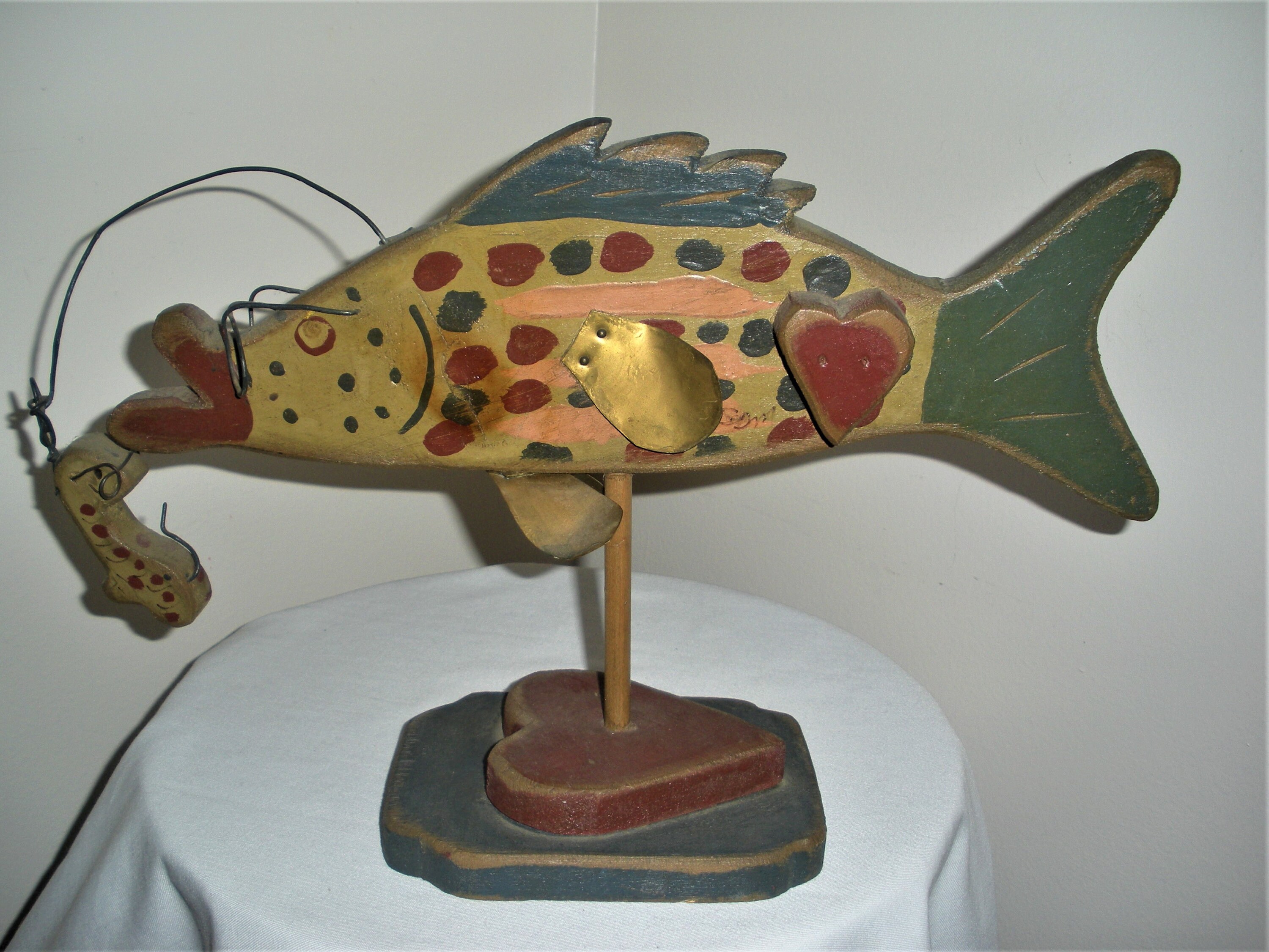 Wood Carved Fish Folk Art Whimsical Fish Art Painted Wooden Etsy