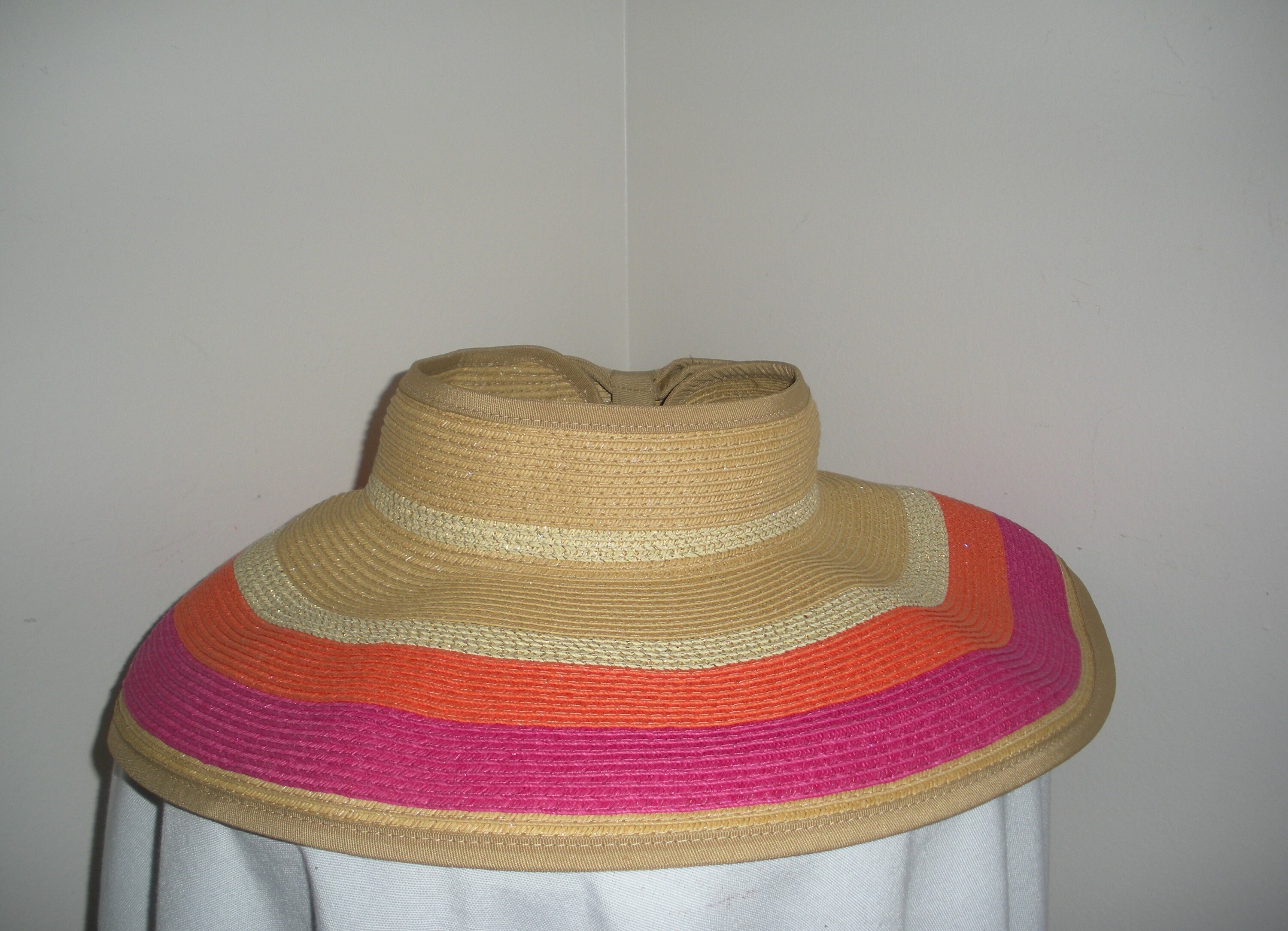 Vintage Straw Hat Open Top Visor Sun Hat Pink and Orange Straw Etsy