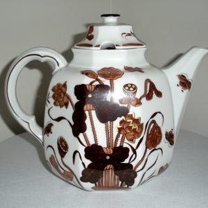Vintage Teapot Brown White Flowers Butterflies Iris Gallo Ceramic