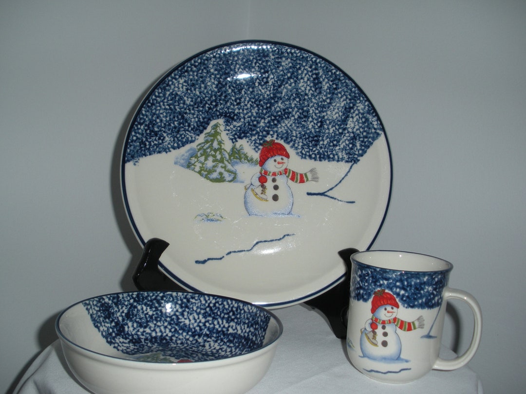 Christmas Dishes Snowman Dish Set by Thomson Pottery 12 Pieces Dinnerware Service for 4 Etsy