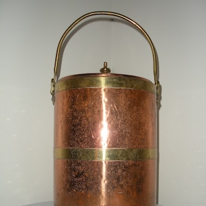 Vintage Copper Container Insulated Ice Bucket with Brass Trim Large Hammered Metal Hand Made Colonial Virginia