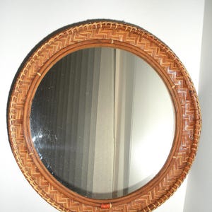 Vintage Round Mirror Wicker Circular Mirror with Bamboo Inset