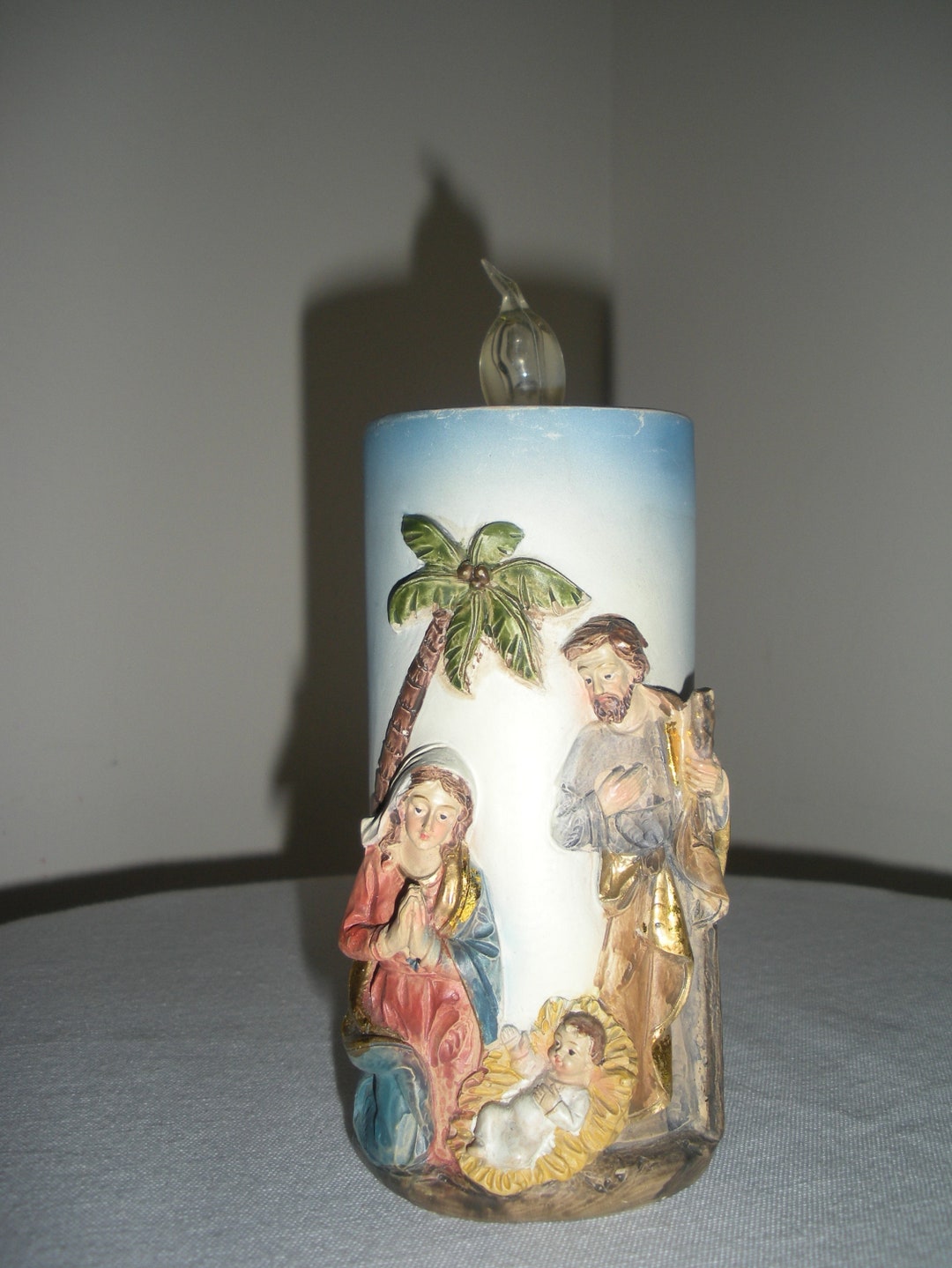 Vintage Nativity Flamesless Pillar Candle Plastic Resin Etsy