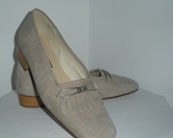Suede Loafers Shoes Amalfi Italy Slip On Women Size 9 Taupe Square Toe Shoes