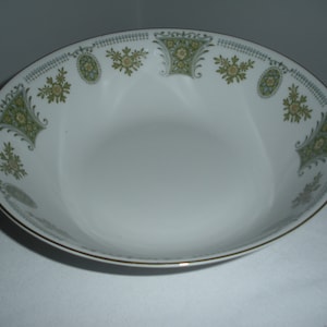 Vintage Bowl Everbrite Fleurette White With Green and Gold Scroll Pattern Fine China