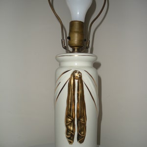 Vintage White Lamp with Metallic Gold Ribbon Swag Back No Lamp Shade