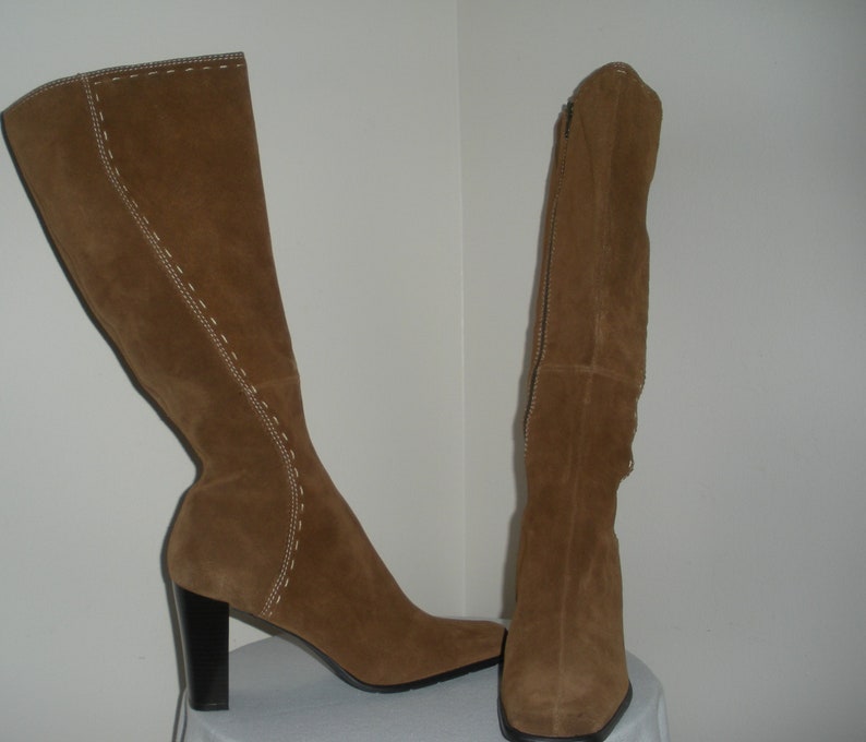 Vintage Carmel Tan Leather Boots Ladies Size 10 M Knee High Etsy