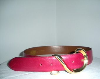 Vintage Ellen Tracy Pink Leather Belt, Gold Buckle, Size L