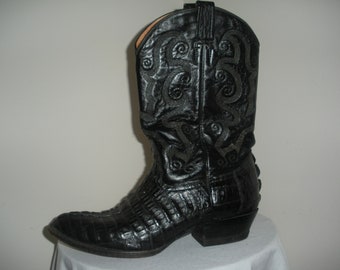 Vintage Leather Cowboy Boots Black Alligator Men Size 11 1/2 EE Boots All Leather Made in Mexico