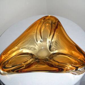 Vintage Amber Glass Sculptural Dish Mid Century Art Glass
