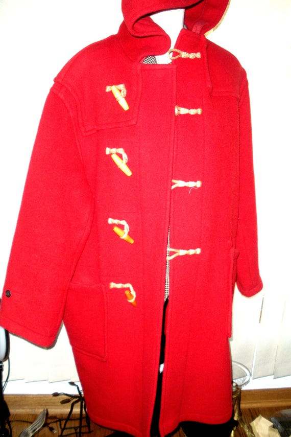 Vintage Gloverall Red Wool Duffle Coat, Toggle Closure, Made in