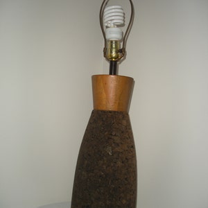 Vintage Cork and Wood Lamp without Shade Table Lamp