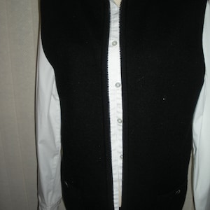 Black Wool Vest Zip Up Front Chico Women Size 2 Boiled Wool Sleevess Sweater Button Top Pockets